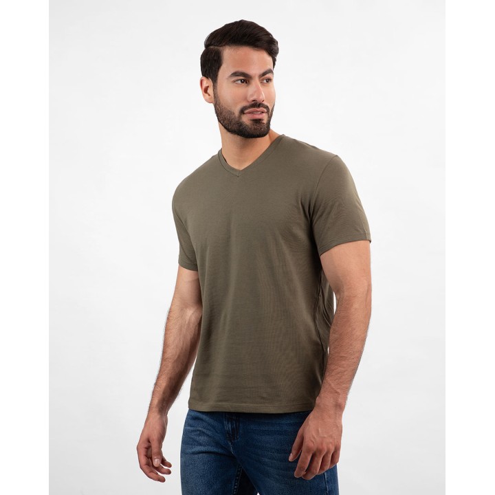 Pack de 3 polos Hombre Cuello V Blanco / Negro / Verde Militar