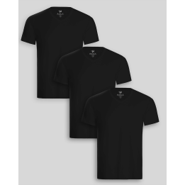 Pack de 3 polos Hombre Cuello V Negro