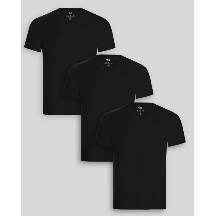 Pack de 3 polos Hombre Cuello V Negro
