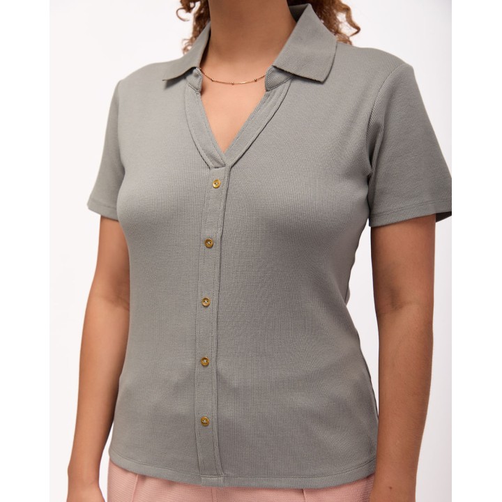 Polo Cuello Camisa Mujer Supriya Plomo