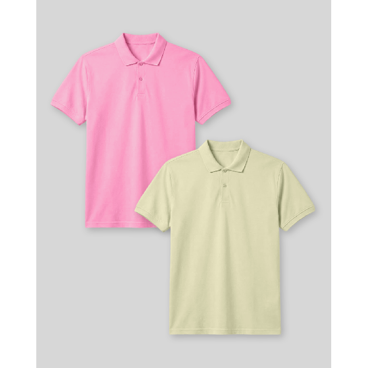 Pack de 2 polos Cuello Camisa Hombre Rosado Chicle / Verde Lima