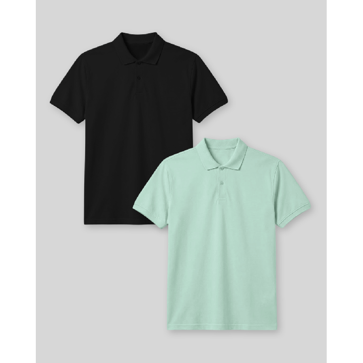 Pack de 2 polos Cuello Camisa Hombre Negro / Verde Slit