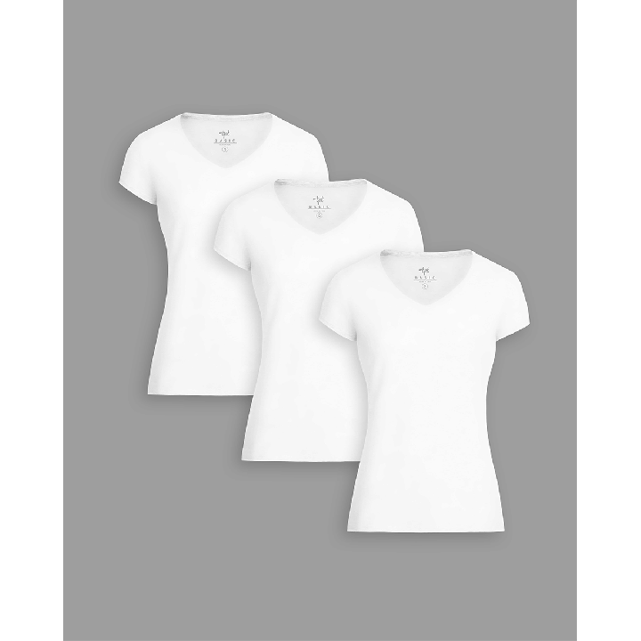 Pack de 3 polos Mujer Cuello V Blanco
