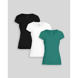 Pack de 3 polos Mujer Cuello Redondo Blanco / Negro / Verde Cali
