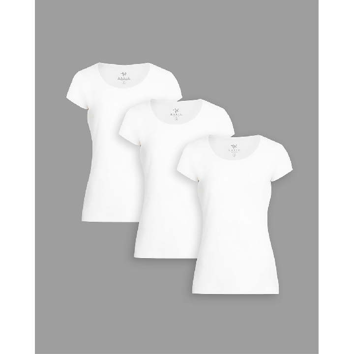 Pack de 3 polos Mujer Cuello Redondo Blanco