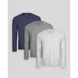 Pack de 3 polos manga larga Cuello V Gris Poly / Azul Oxford / Plomo Melange