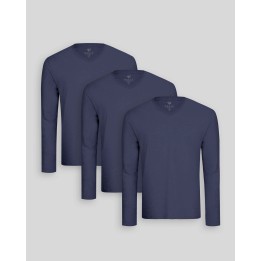 Pack de 3 polos manga larga Cuello V Azul Oxford