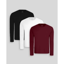 Pack de 3 polos manga larga Blanco Optico / Negro / Guinda Sombra