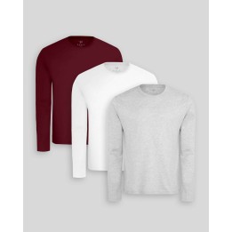 Pack de 3 polos manga larga Blanco Optico / Gris Poly / Guinda Sombra