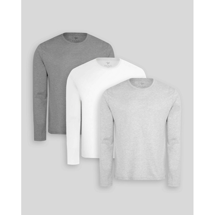 Pack de 3 polos manga larga Blanco Optico / Gris Poly / Plomo Melange