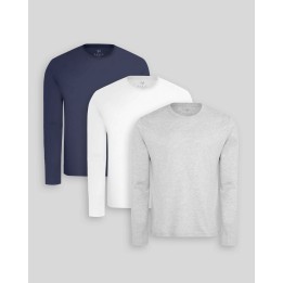 Pack de 3 polos manga larga Blanco Optico / Gris Poly / Azul Oxford