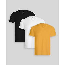 Pack de 3 polos Hombre Cuello V Blanco / Negro / Mostaza Golden