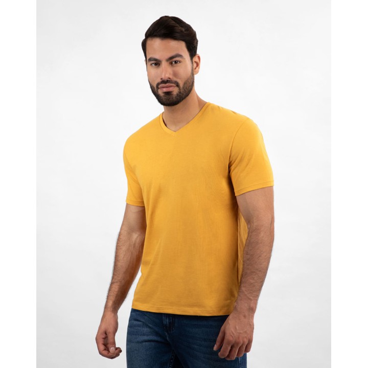 Pack de 3 polos Hombre Cuello V Blanco / Negro / Mostaza Golden