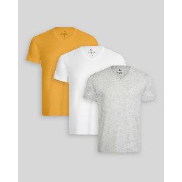 Pack de 3 polos Hombre Cuello V Blanco / Gris Poly / Mostaza Golden
