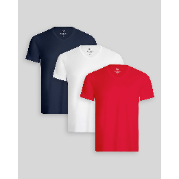 Pack de 3 polos Hombre Cuello V Blanco / Azul Oxford / Rojo Flama