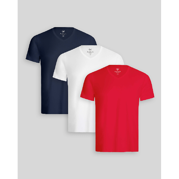 Pack de 3 polos Hombre Cuello V Blanco / Azul Oxford / Rojo Flama