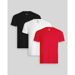 Pack de 3 polos Hombre Cuello V Blanco / Negro / Rojo Flama