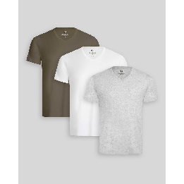 Pack de 3 polos Hombre Cuello V Blanco / Gris Poly / Verde Militar