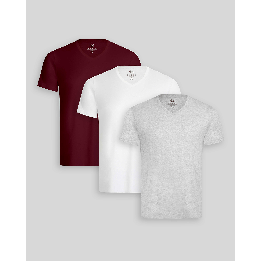 Pack de 3 polos Hombre Cuello V Blanco / Gris Poly / Guinda Sombra