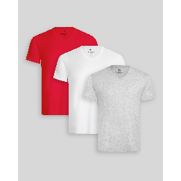 Pack de 3 polos Hombre Cuello V Blanco / Gris Poly / Rojo Flama
