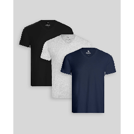 Pack de 3 polos Hombre Cuello V Gris Poly / Negro / Azul Oxford