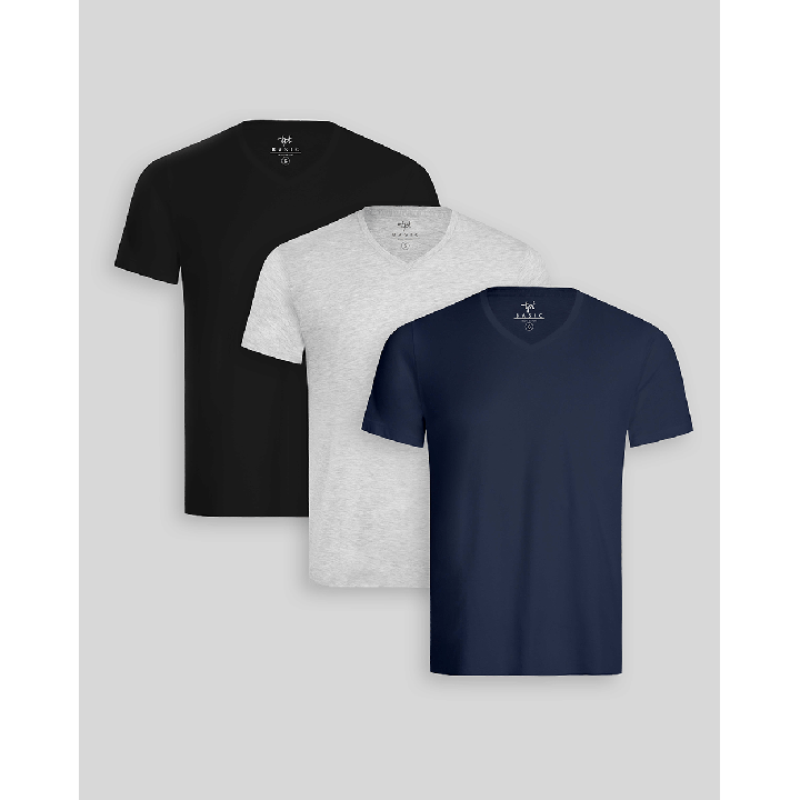 Pack de 3 polos Hombre Cuello V Gris Poly / Negro / Azul Oxford
