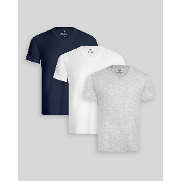 Pack de 3 polos Hombre Cuello V Blanco / Gris Poly / Azul Oxford