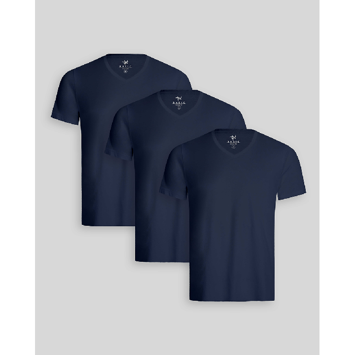 Pack de 3 polos Hombre Cuello V Azul Oxford