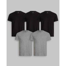 Pack de 5 polos Cuello Redondo Negro / Plomo Melange