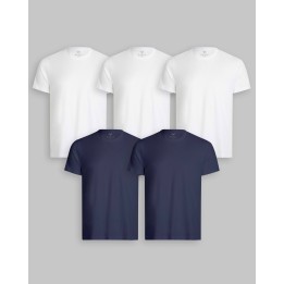 Pack de 5 polos Cuello Redondo Blanco / Azul Oxford