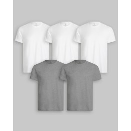 Pack de 5 polos Cuello Redondo Blanco / Plomo Melange