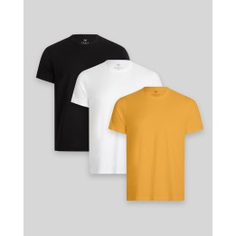 Pack de 3 polos Hombre Cuello Redondo Blanco / Negro / Mostaza Golden