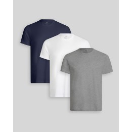 Pack de 3 polos Hombre Cuello Redondo Blanco / Azul Oxford / Plomo Melange