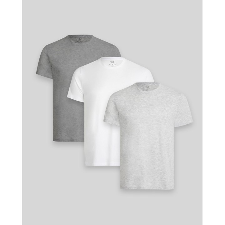 Pack de 3 polos Hombre Cuello Redondo Blanco / Gris Poly / Plomo Melange