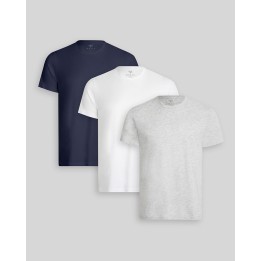 Pack de 3 polos Hombre Cuello Redondo Blanco / Gris Poly / Azul Oxford